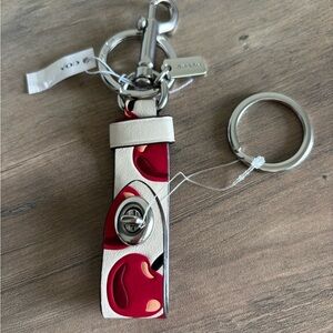 Coach Turn Lock Red Cherry Print Leather Valet Key Ring Bag Charm NWT